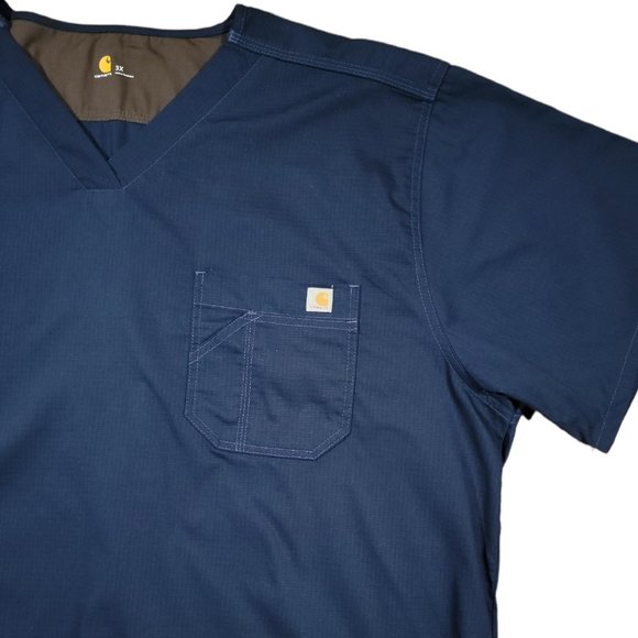 Carhartt Mens Ripstop Utility Scrub Top Sz 3X Navy Medical Shirt - Picture 3 of 8